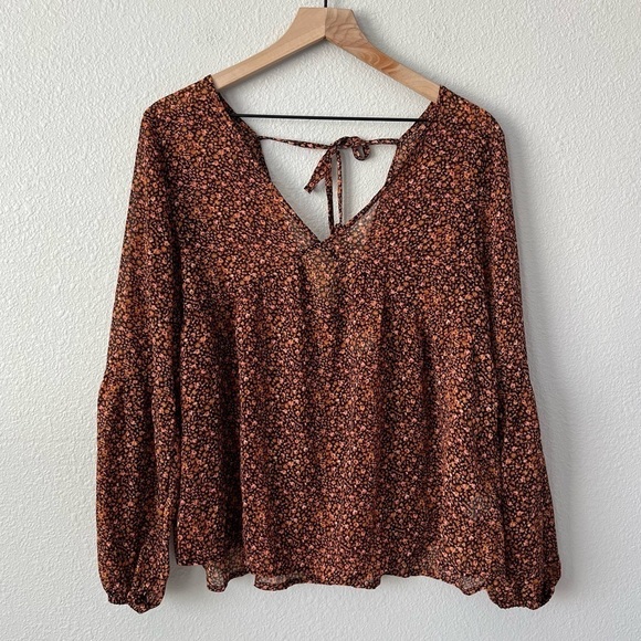 Mossimo Black Orange Micro Floral Flowy Boho Top- Size M - Picture 6 of 11